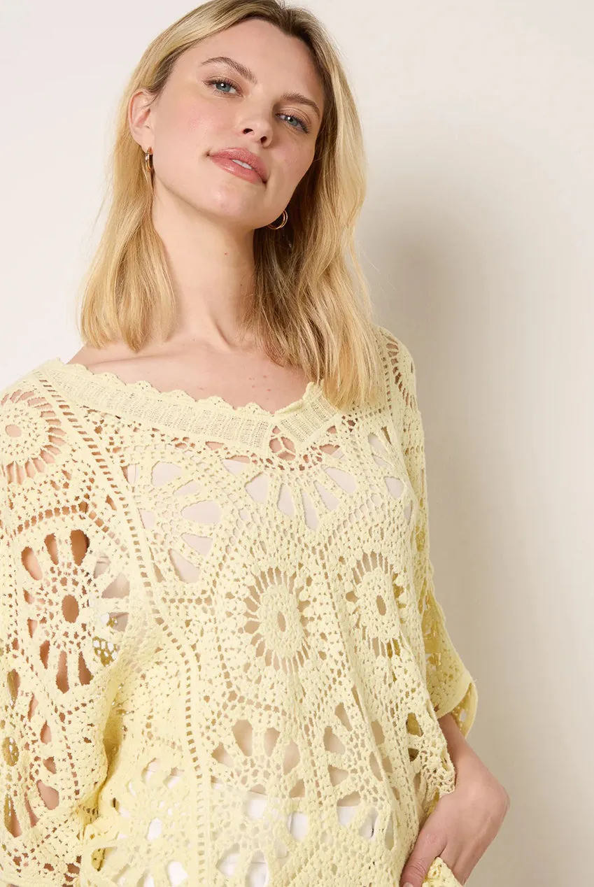 Blue Vanilla Kimono Top Limone Cotone Uncinetto Taglia Unica