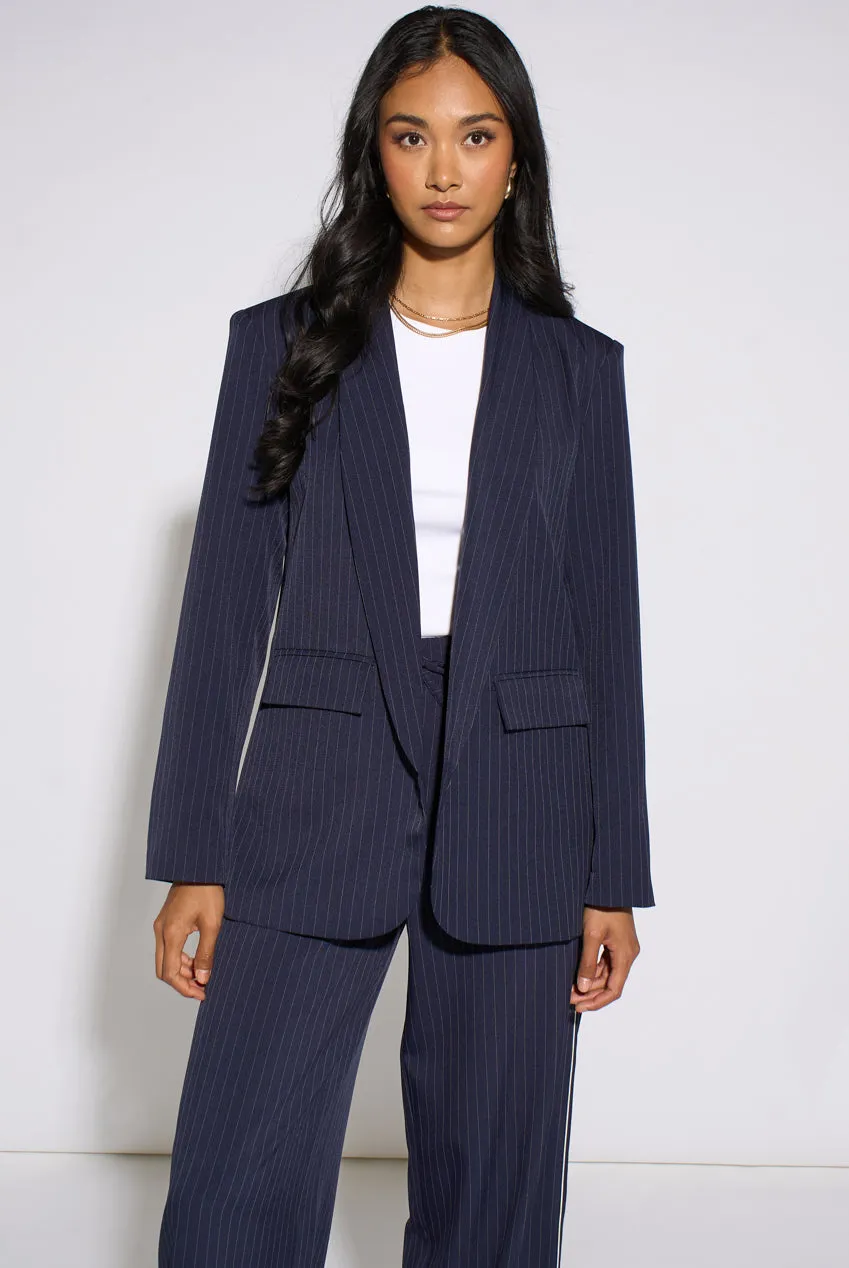 Gini London blazer navy scollo edge to edge manica contrasto