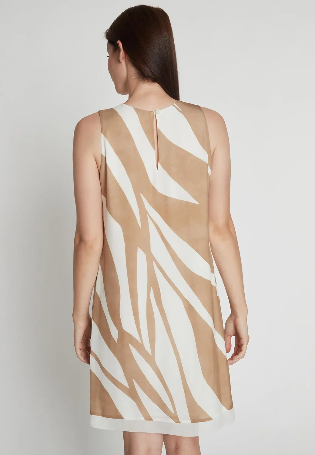 Ana Alcazar Rasea abito smanicato beige stampa zebra