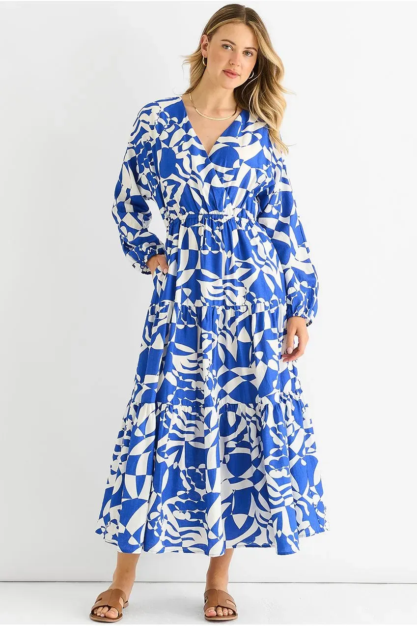 Gini London Abstract Wrap Abito Midaxi Blu Fantasia