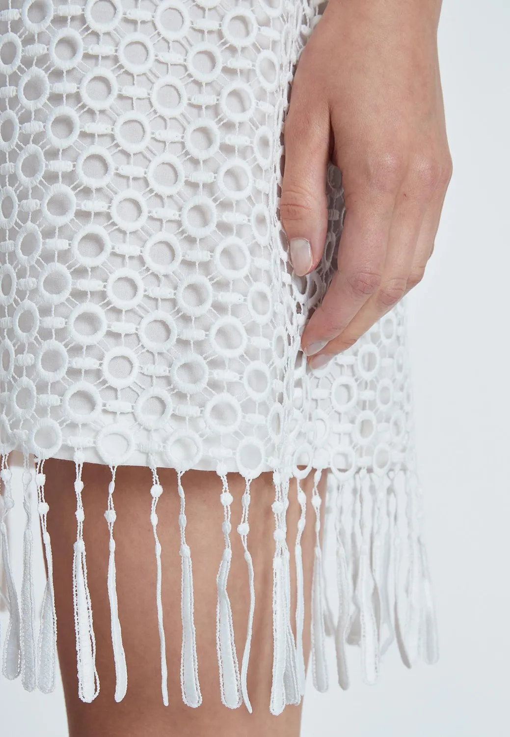 Ana Alcazar Rajana abito tunica in pizzo bianco