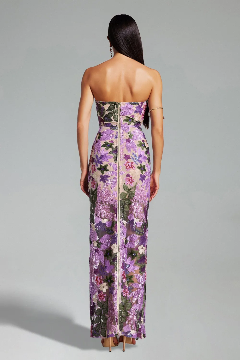 Bella Barnett Eugenia abito strapless rosa paillettes fiori