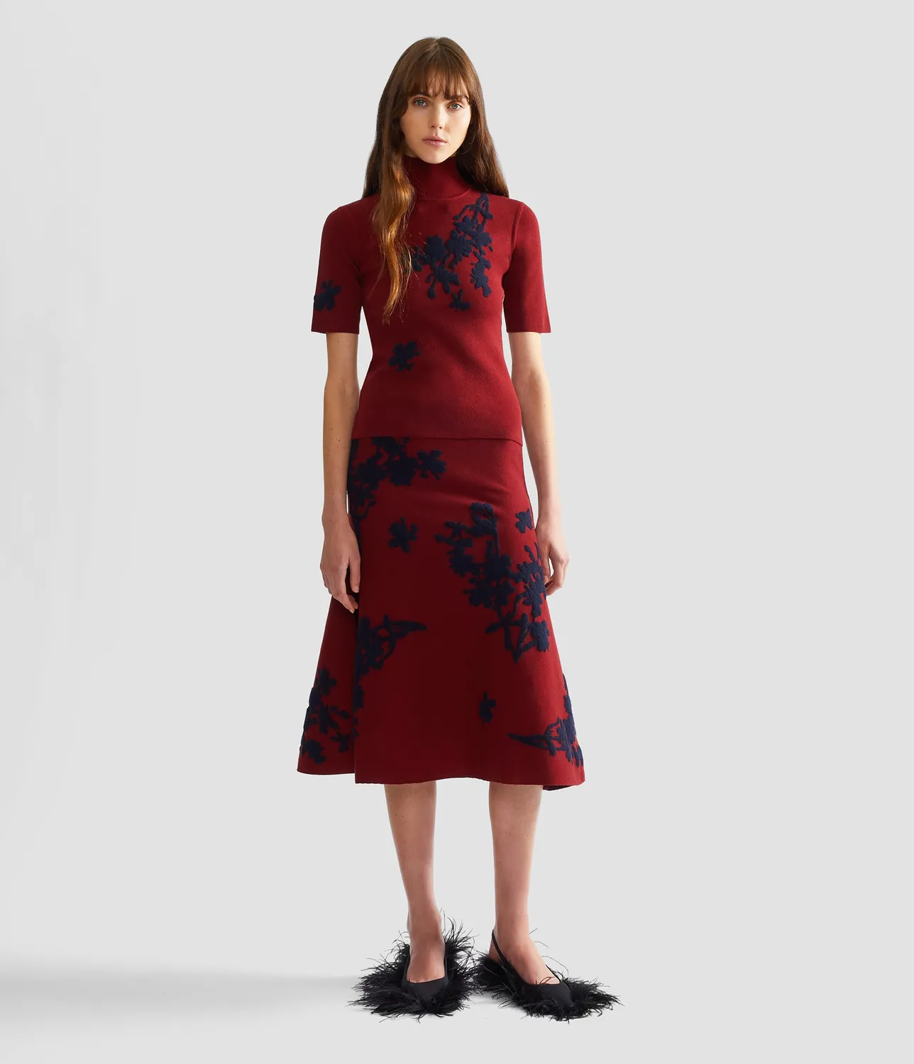 Erdem Jacquard Midi Knit Skirt gonna bordeaux