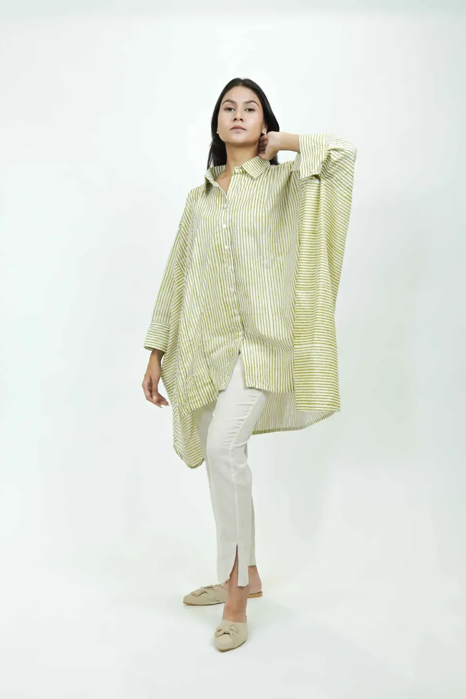 Our Dve S0018 camicia verde righe cotone