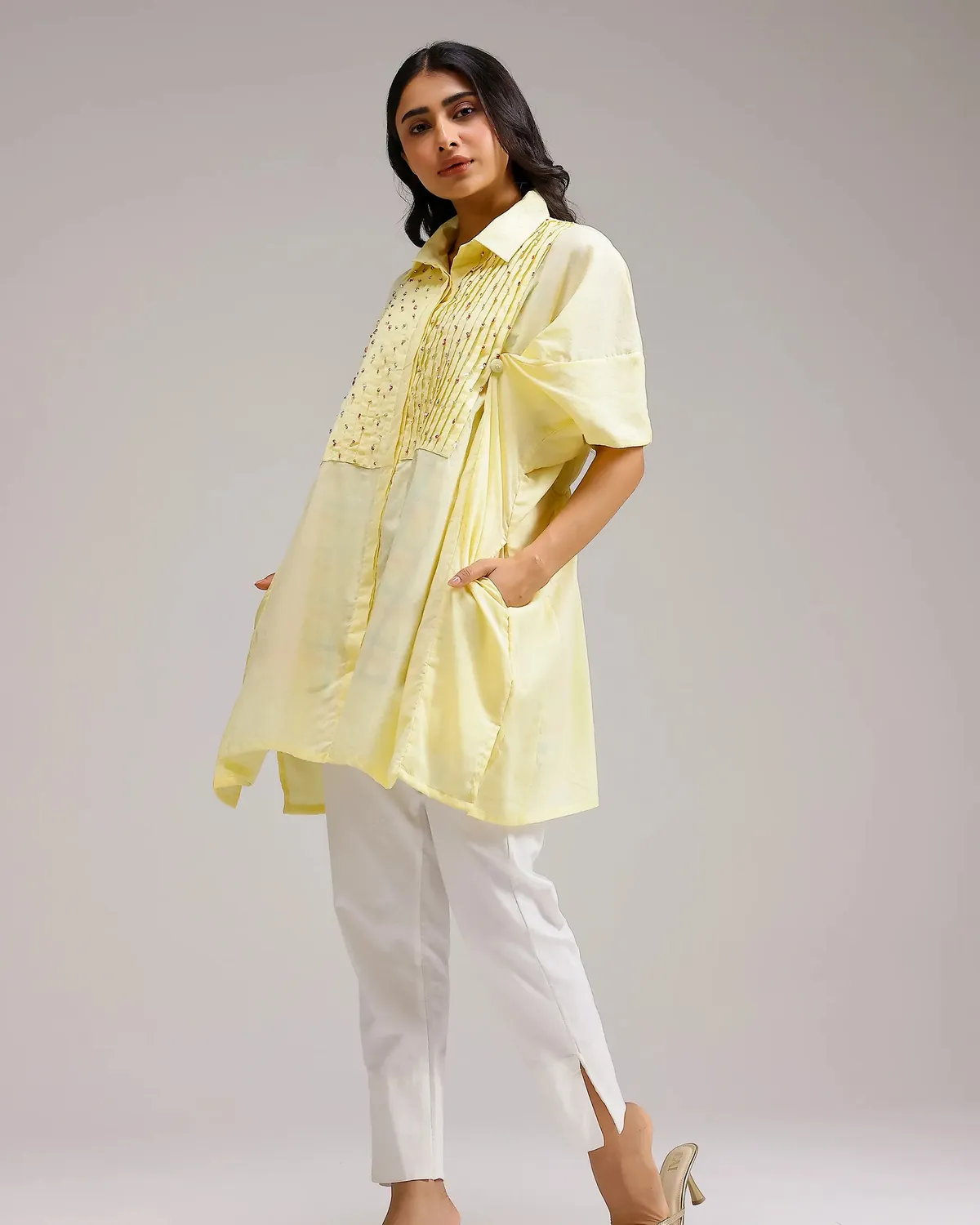 Our Dve Candy Checks top giallo blu cotone