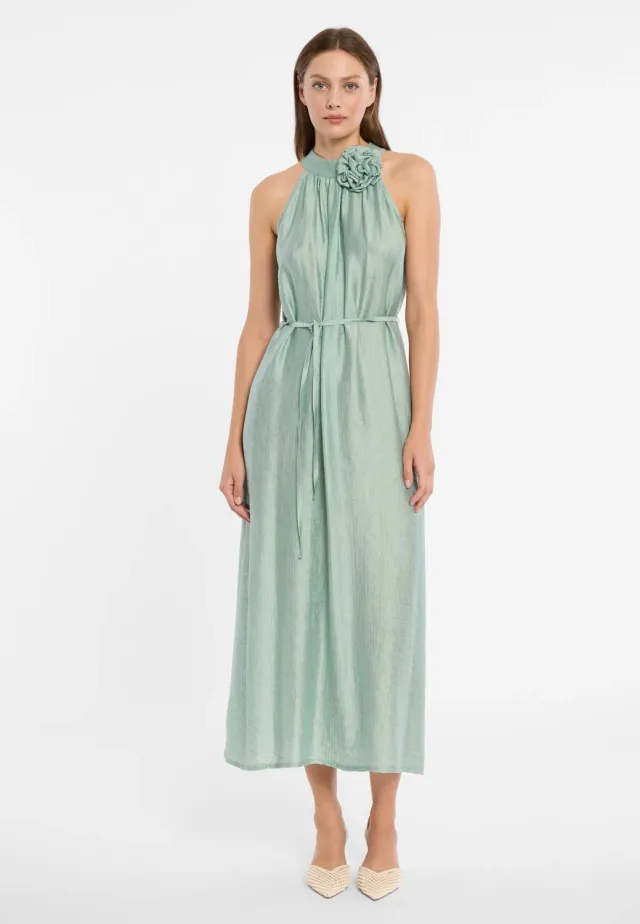 Ana Alcazar Doreya abito verde salvia lungo halter