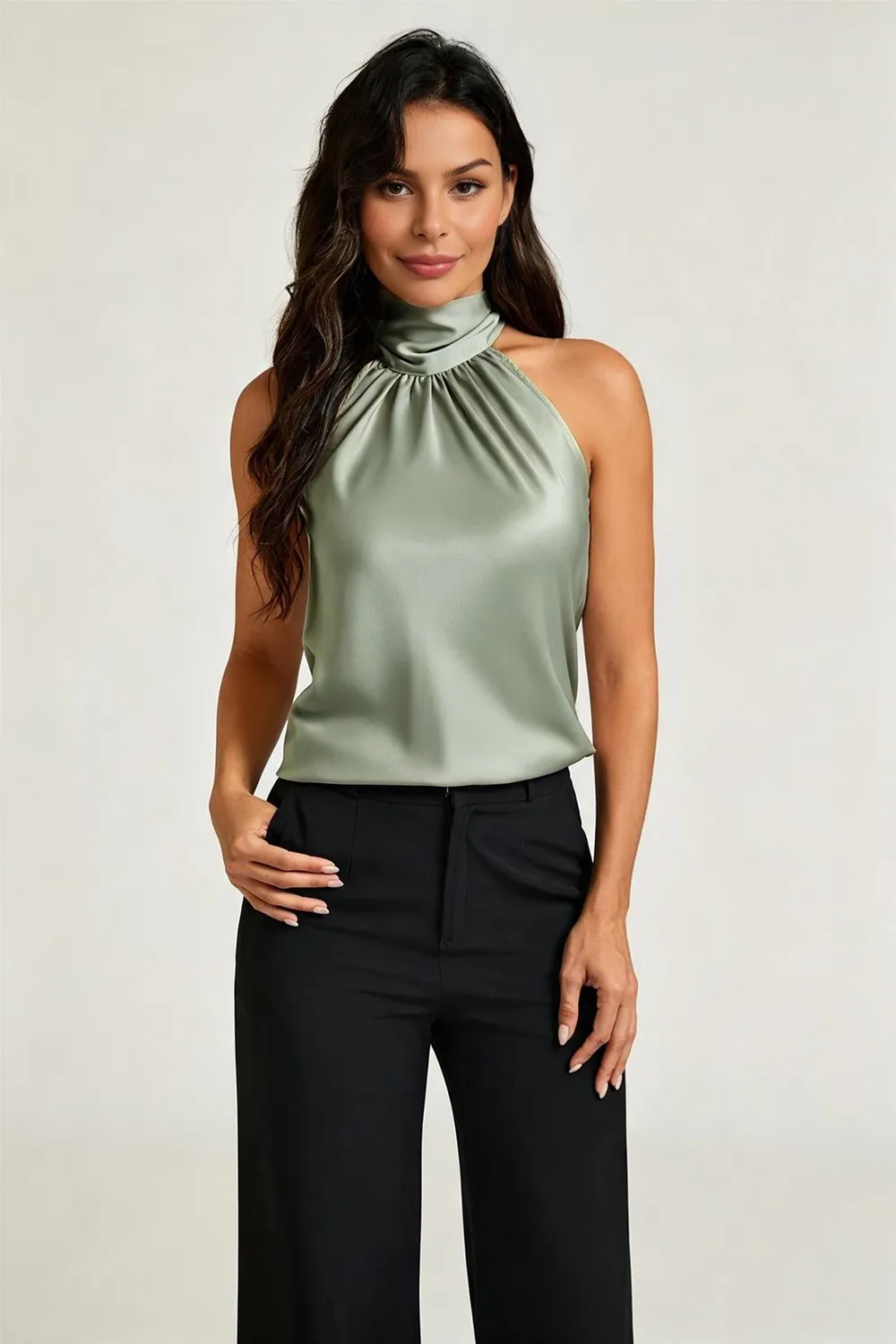 FS Collection Satin top salvia halter raso schiena