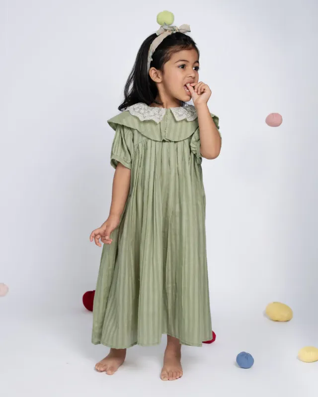 Our Dve Mini Dress abito bambina verde righe cotone