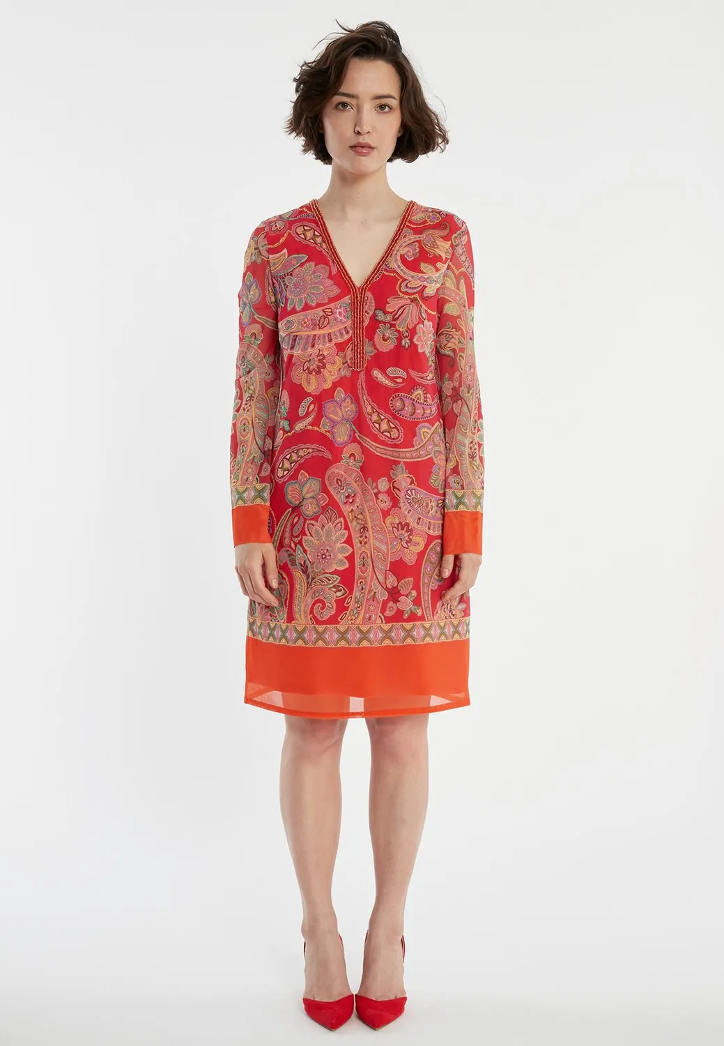 Ana Alcazar Zetana tunica vestito rosso paisley