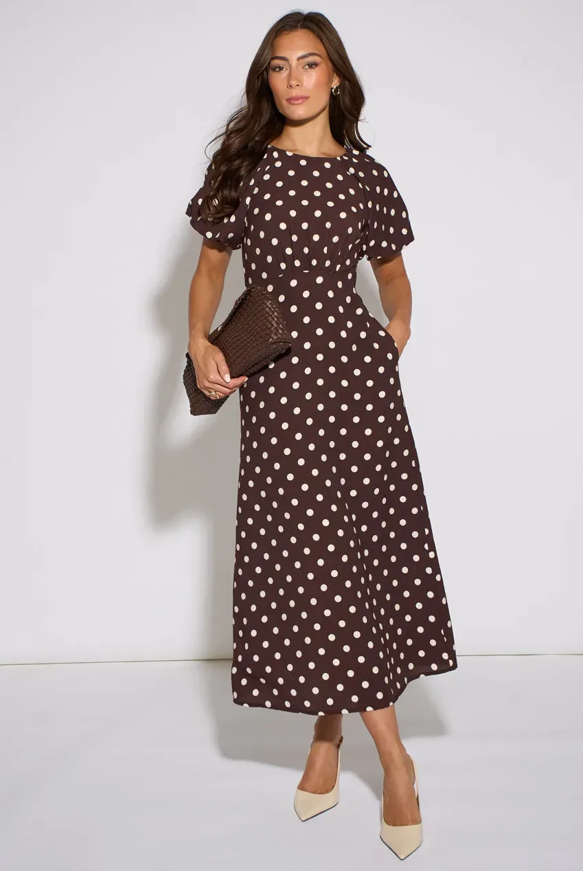 Gini London Brown Spot abito midi marrone pois