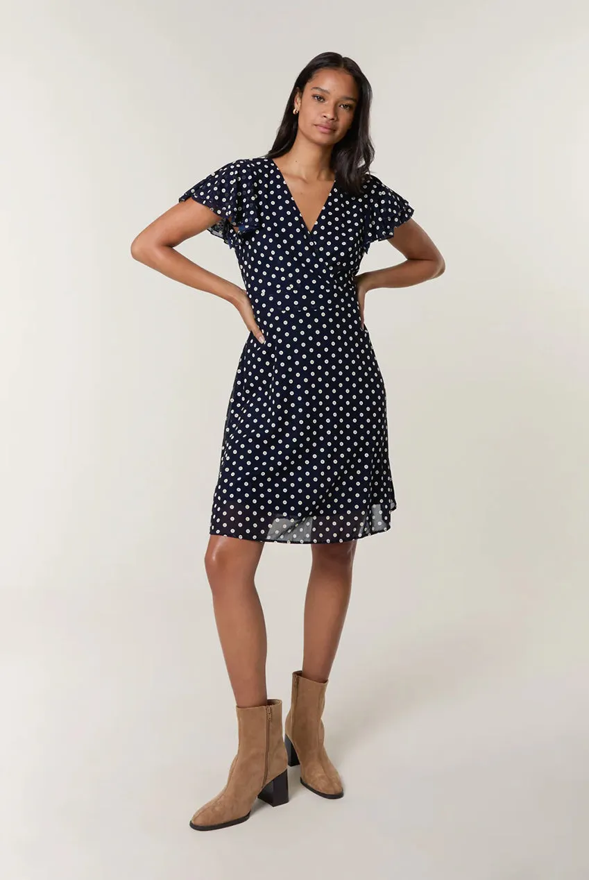 Blue Vanilla Polka Dot Mesh abito navy M pois incrociato
