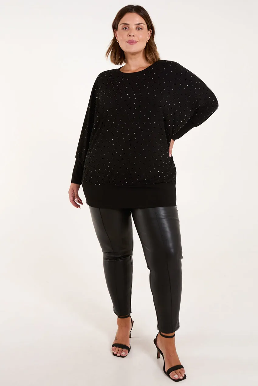 Blue Vanilla Curve top nero strass manica pipistrello taglia unica