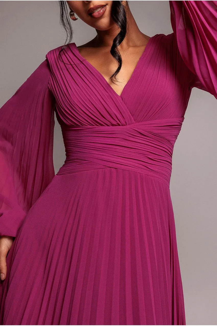 Goddiva Balloon Sleeve abito maxi magenta in chiffon