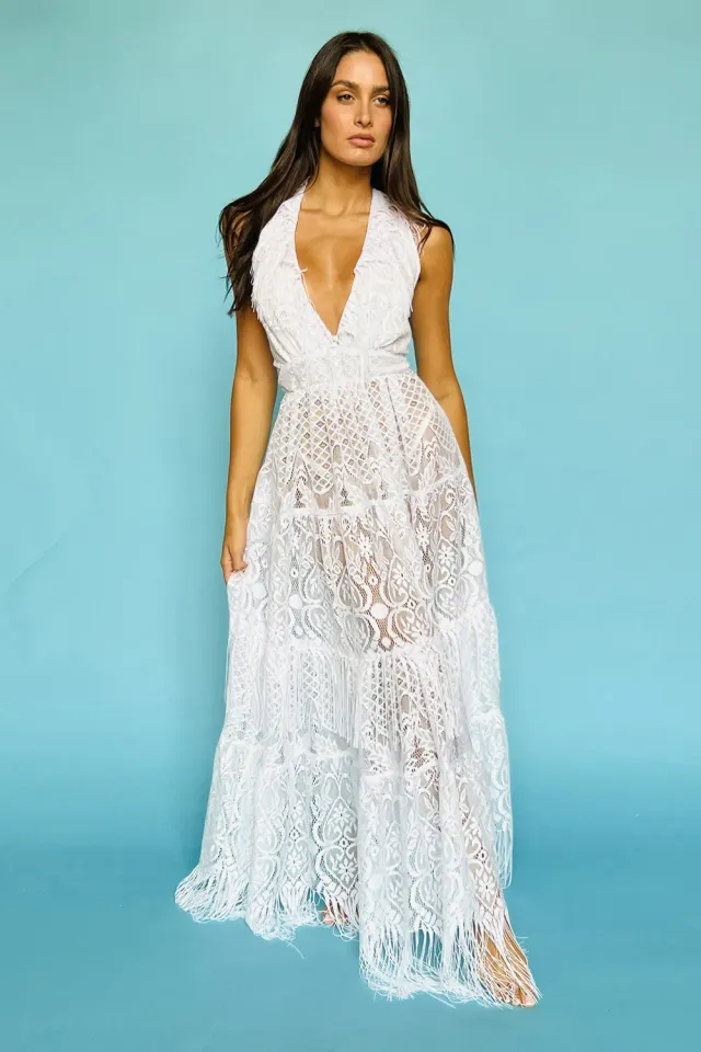 Antica Sartoria Positano DW070 abito lungo bianco schiena nuda