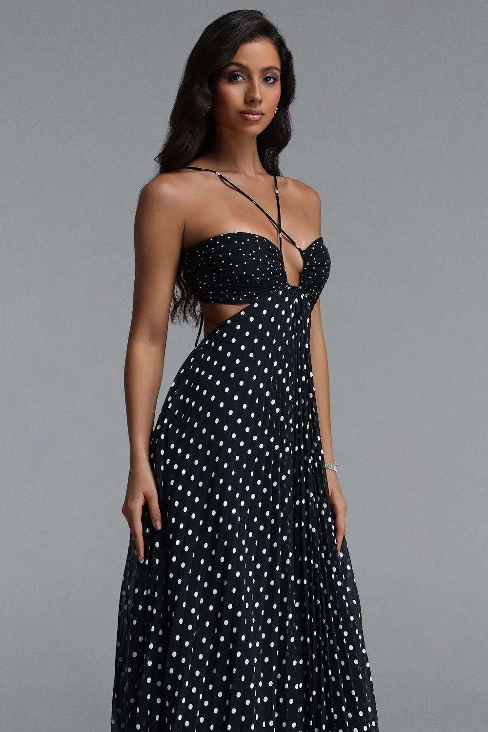 Bella Barnett Loka abito maxi nero M pois plissettato