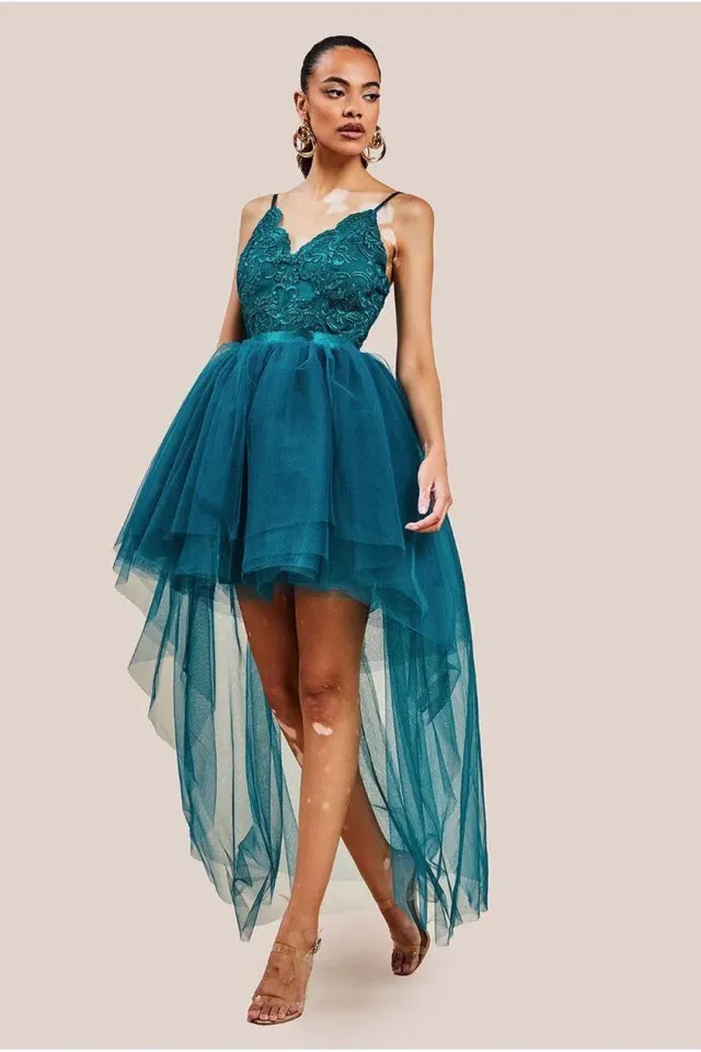 Goddiva DR3061 High Low tulle abito smeraldo 12