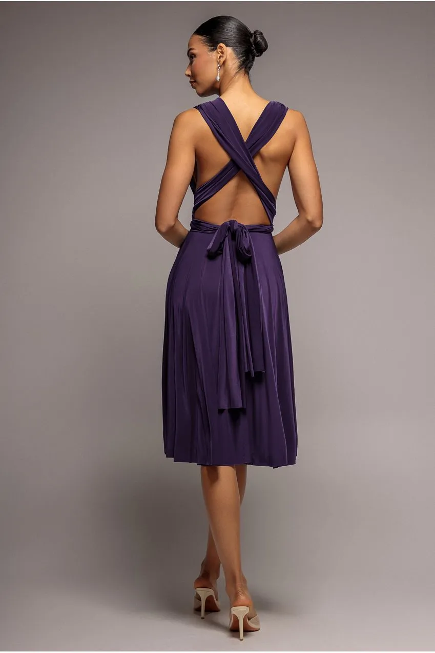 Goddiva Soft Touch abito midi melanzana multispalla