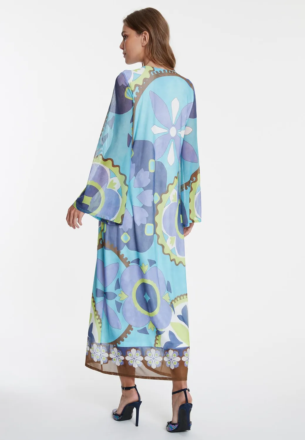 Ana Alcazar Wemmy caftano maxi fiori azzurro