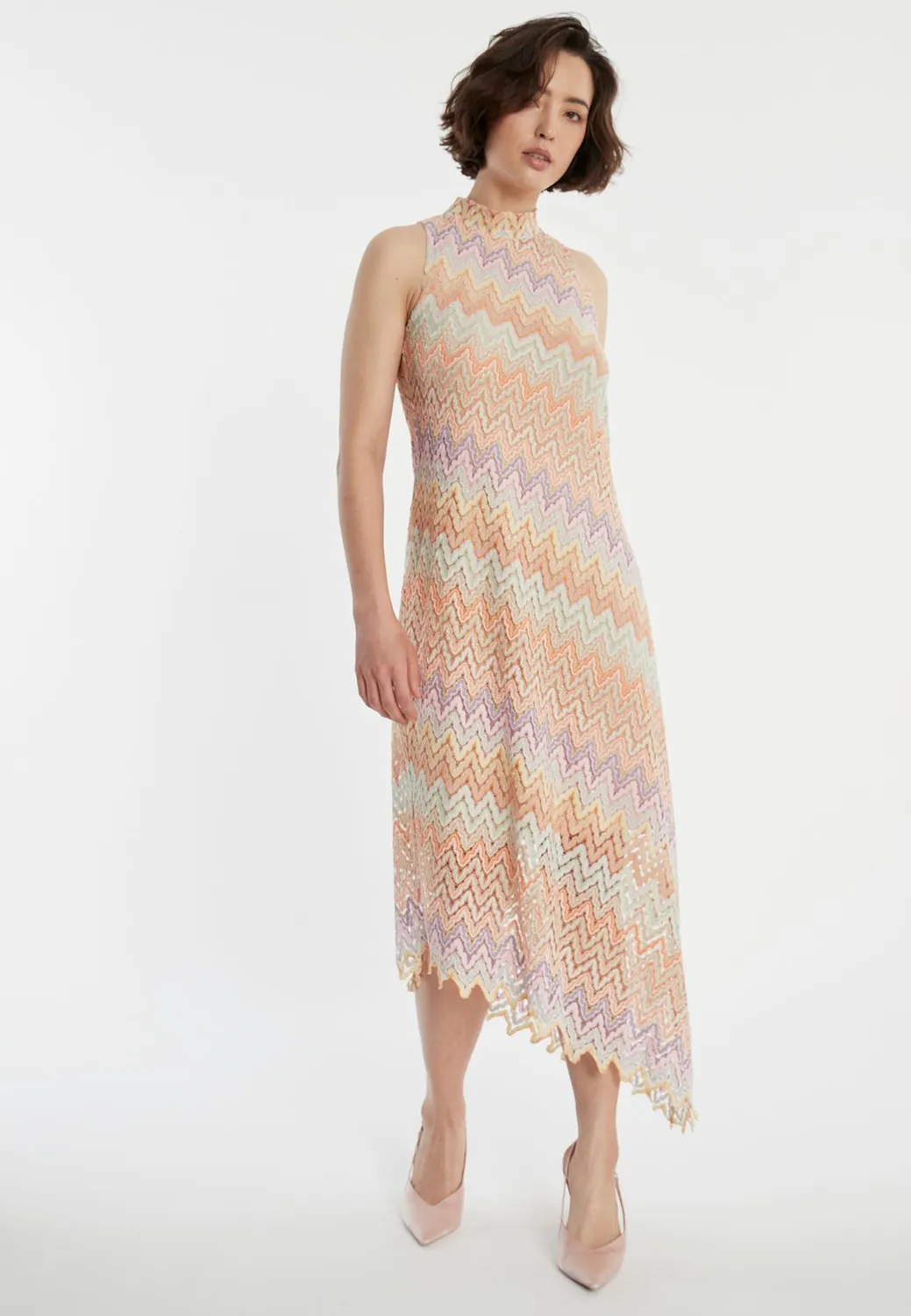 Ana Alcazar Zajana abito midi smanicato maglia zigzag