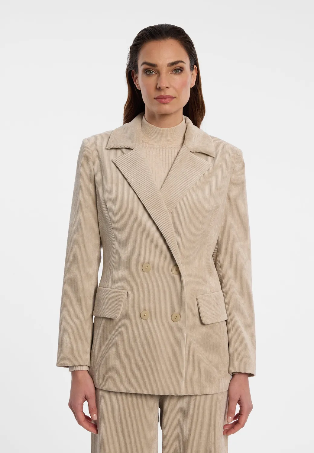 Ana Alcazar Enlivo blazer velluto beige doppiopetto