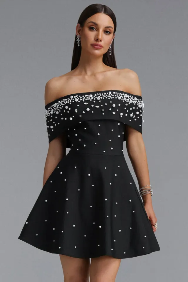 Bella Barnett Kawayi abito mini nero perle elegante