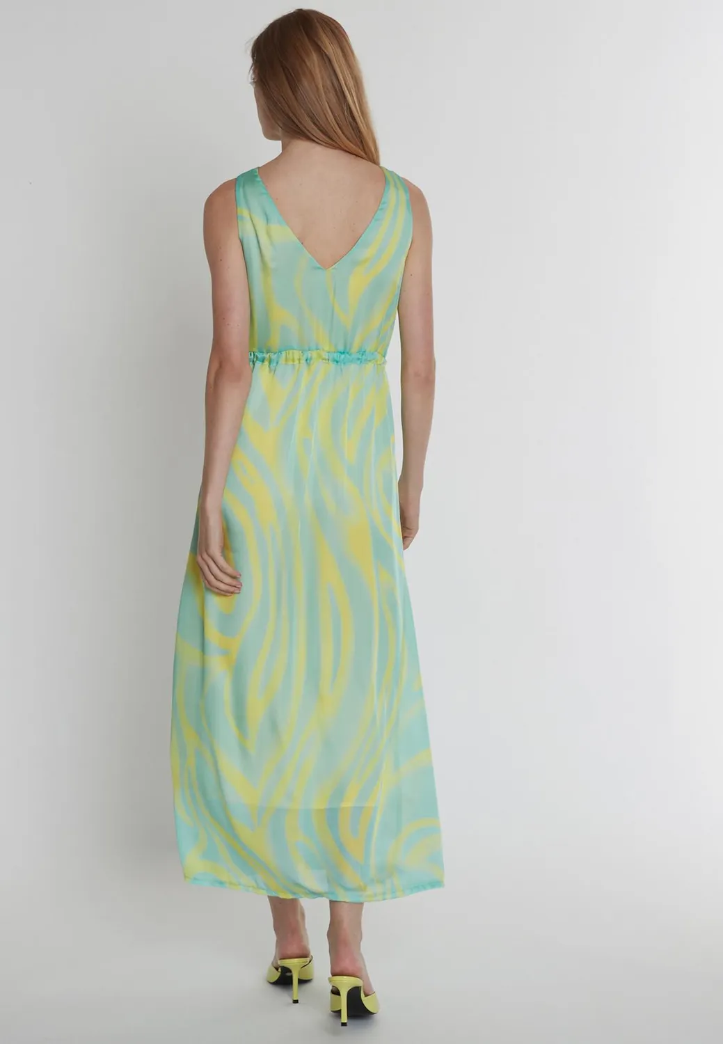 Ana Alcazar Peddy maxi abito chiffon giallo animalier