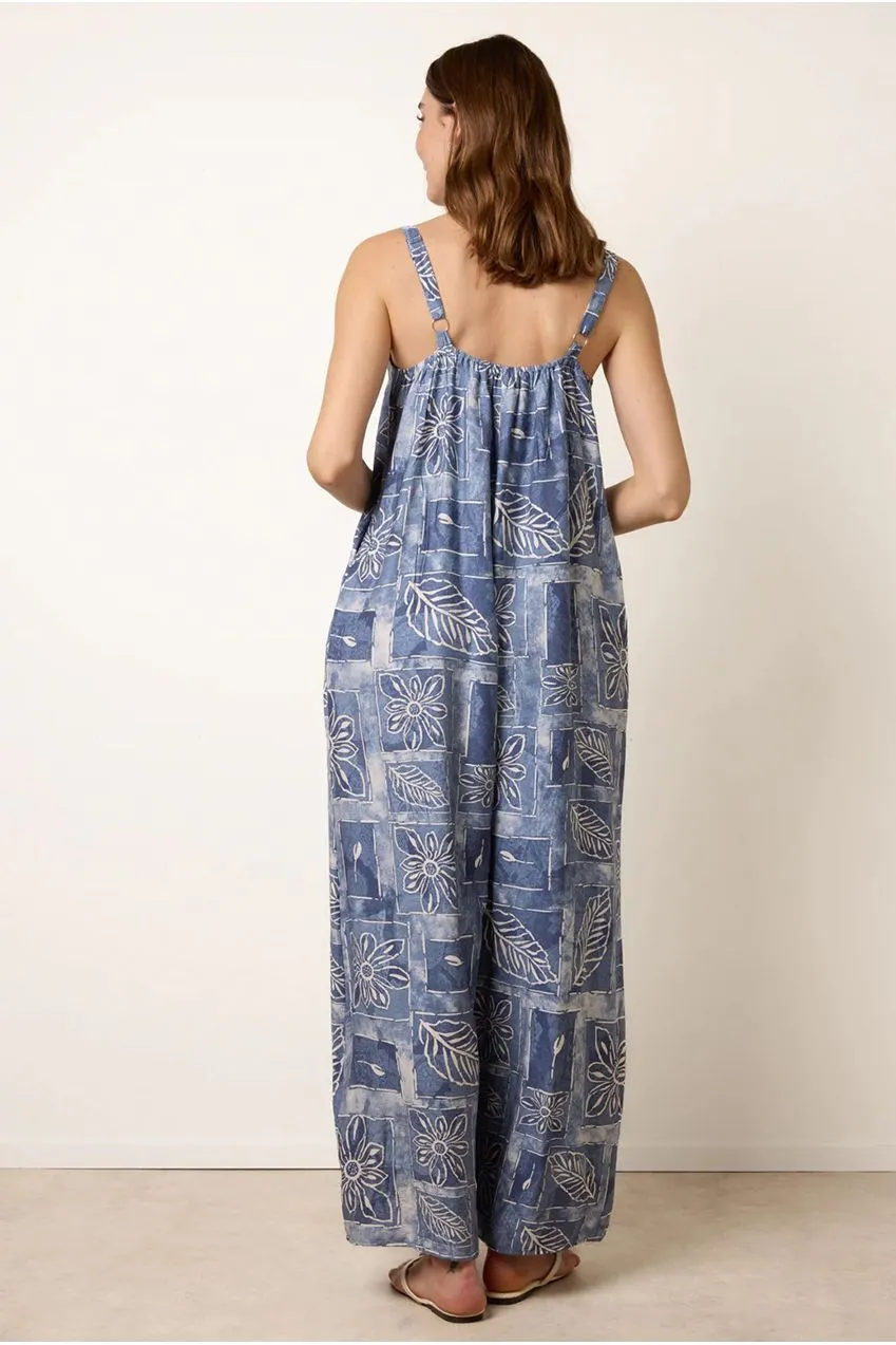 Blue Vanilla Tuta Fiori Blu Oversized Jumpsuit Viscosa M/L