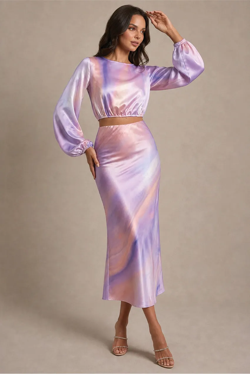 Chi Chi London Crop Top Satin Ombre Multi Manica Lunga