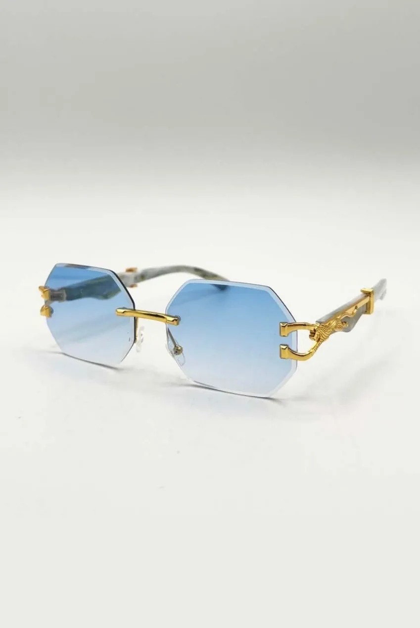 SVNX occhiali da sole ovali oro blu senza montatura