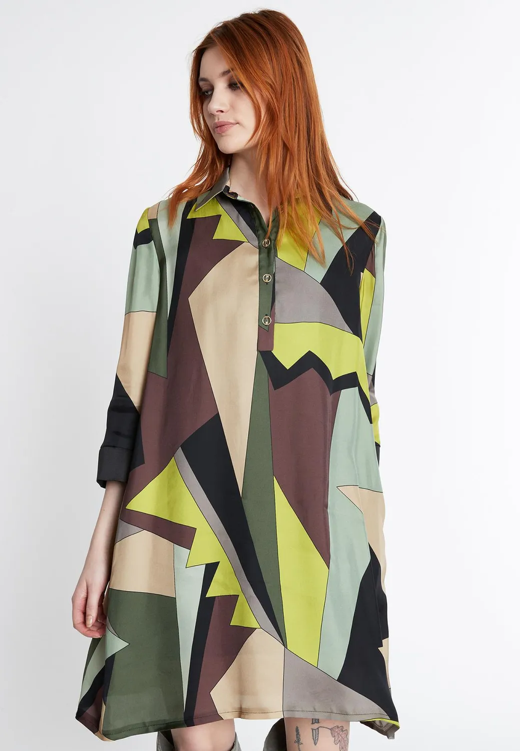 Ana Alcazar Sarisa camicia vestito fantasia verde