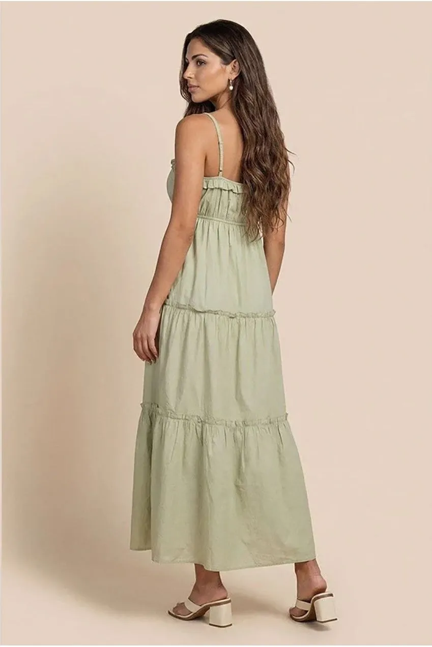 Urban Bliss Ruched abito maxi salvia balze leggero