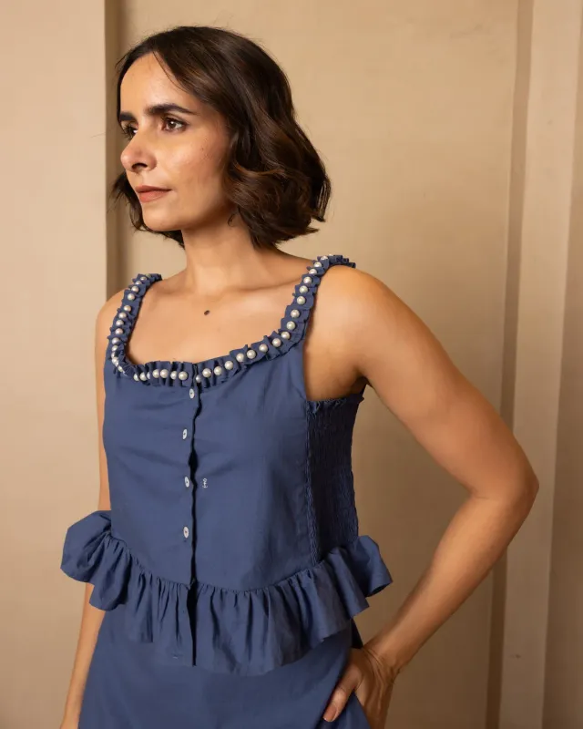Our Dve Nautica Zoe Top smanicato blu scuro perle