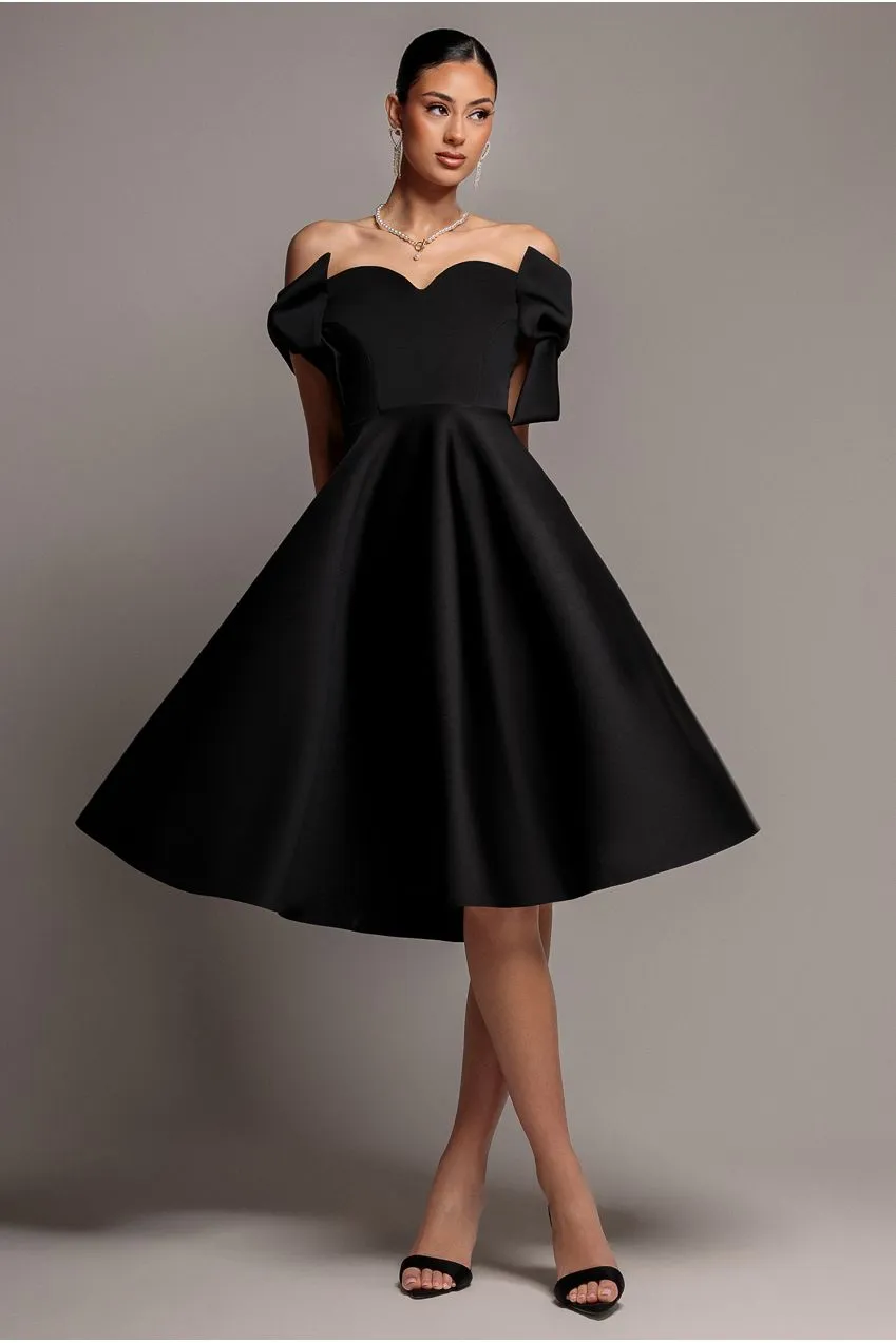 Goddiva Bardot DR5125 abito midi nero scollatura bardot
