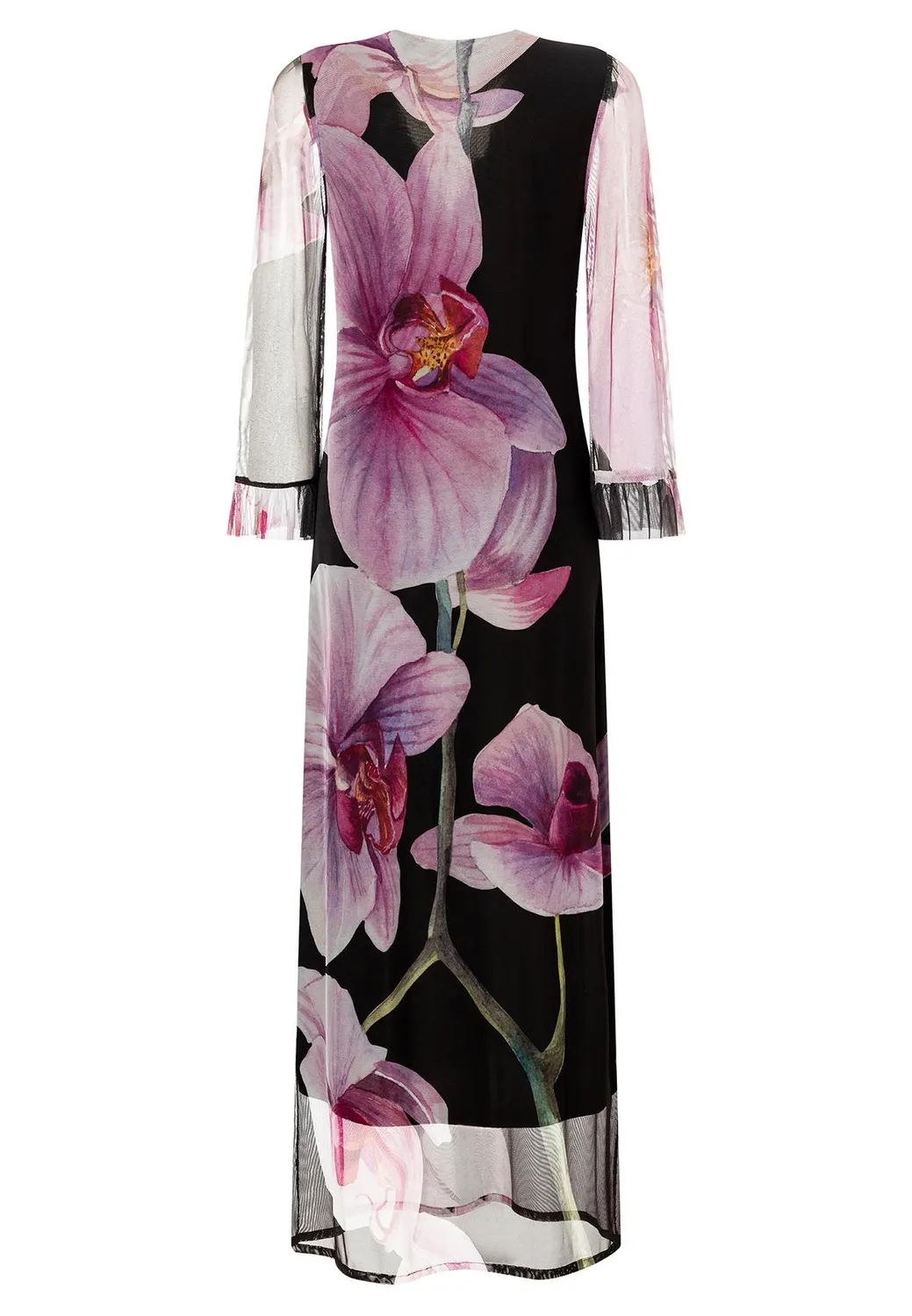 Ana Alcazar Pegasa abito caftano maxi nero stampa orchidea