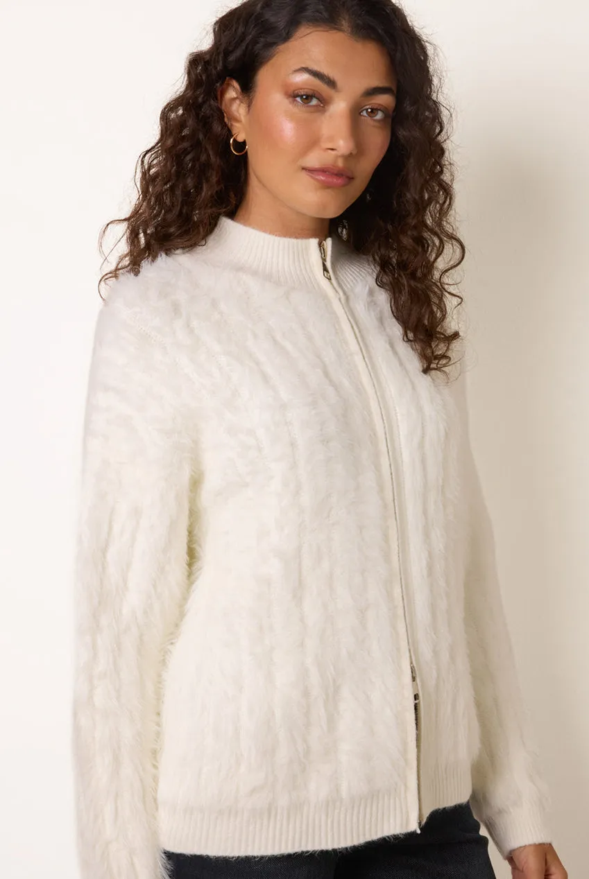 Goddiva Blue Vanilla Textured Zip cardigan crema caldo