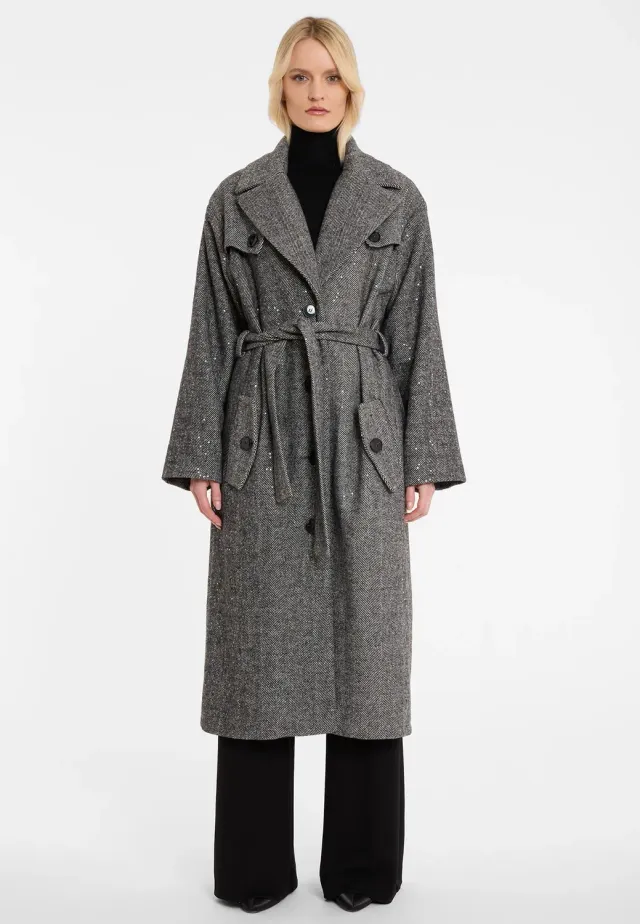 Ana Alcazar Abada cappotto lana spigato nero