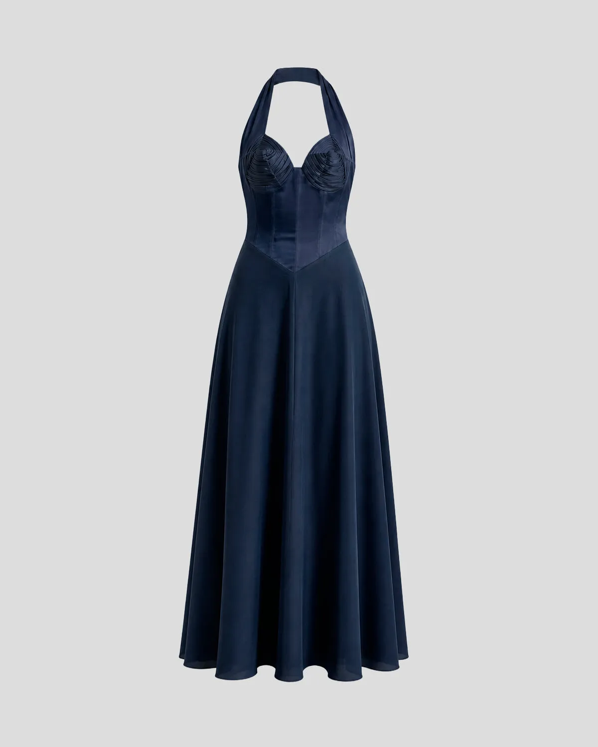 Violante Nessi Anya abito sera blu seta satin crepe