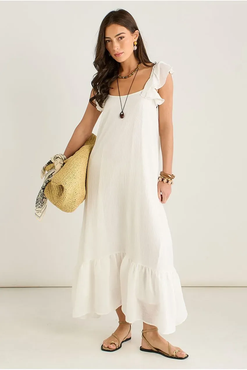 Gini London Ruffle abito maxi viscosa bianco volant