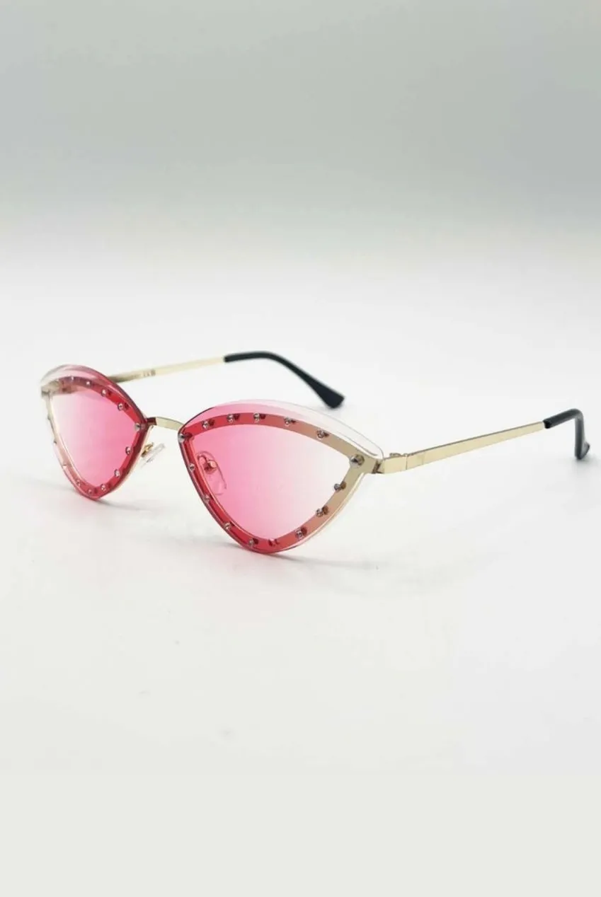 SVNX occhiali da sole cat-eye rosa strass dorati