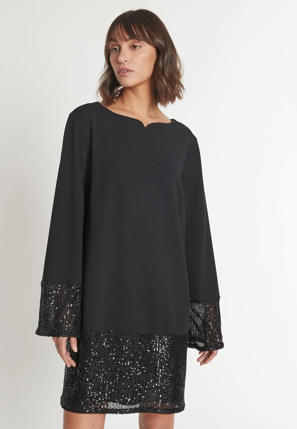 Ana Alcazar Magola abito tunica nero paillettes