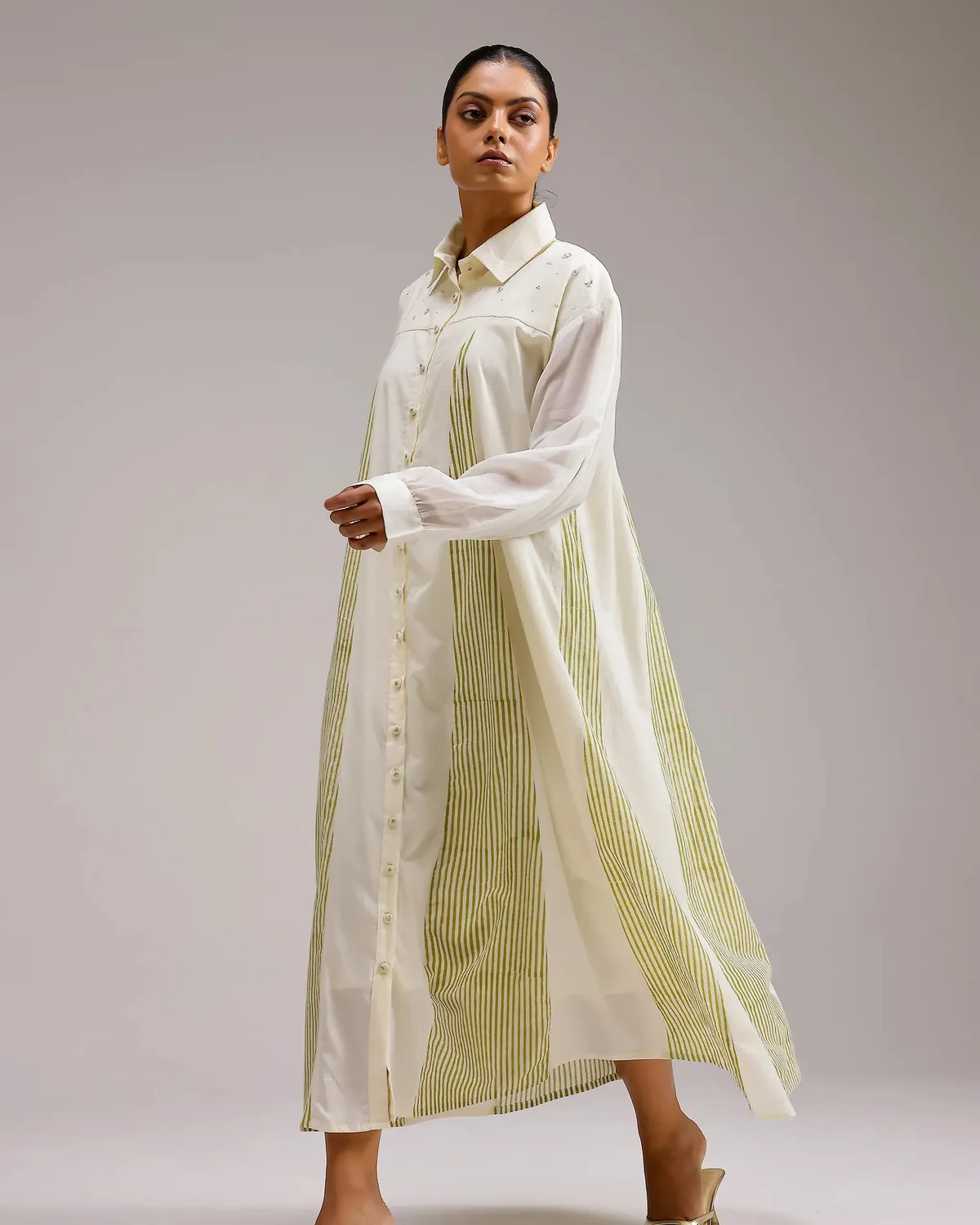 Our Dve Saanjh Panel abito camicia beige in cotone