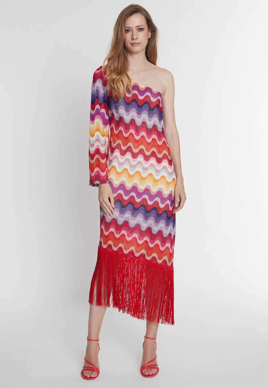 Ana Alcazar Piwane abito maglia monospalla rosso