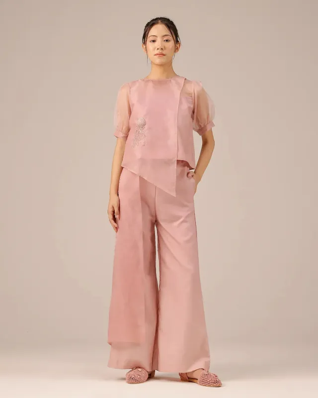 Our Dve Blum Jelly completo top e pantaloni rosa ricamo