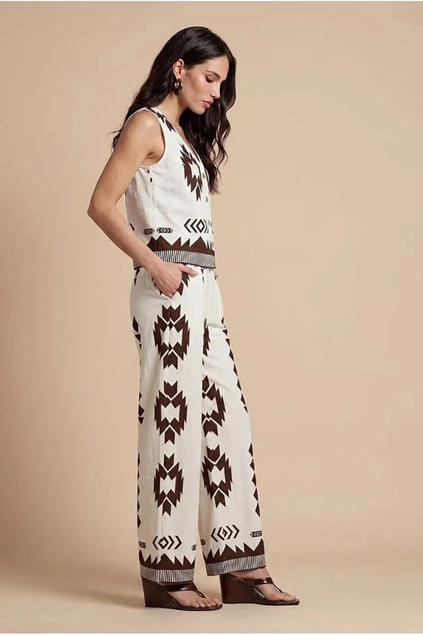 Urban Bliss Pattern Wide Leg Pantaloni Marroni Gamba Larga