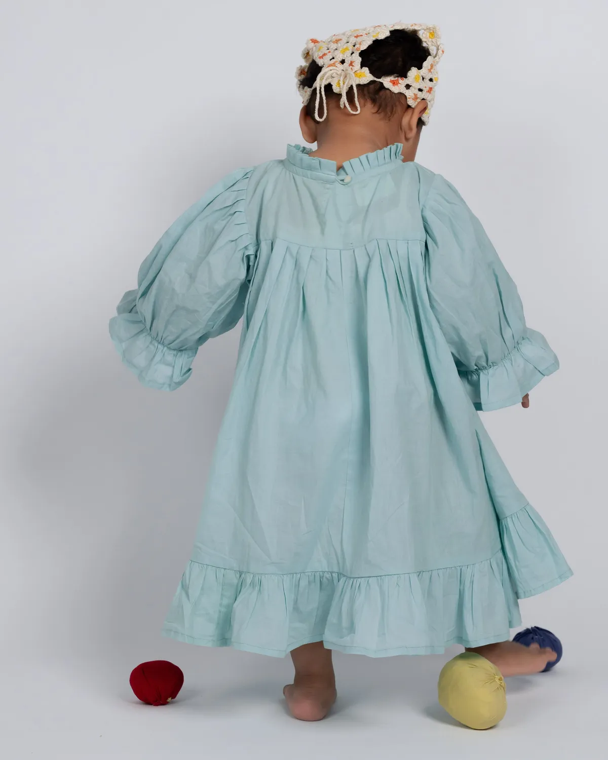 Our Dve Tilly abito bambina blu cotone collo alto