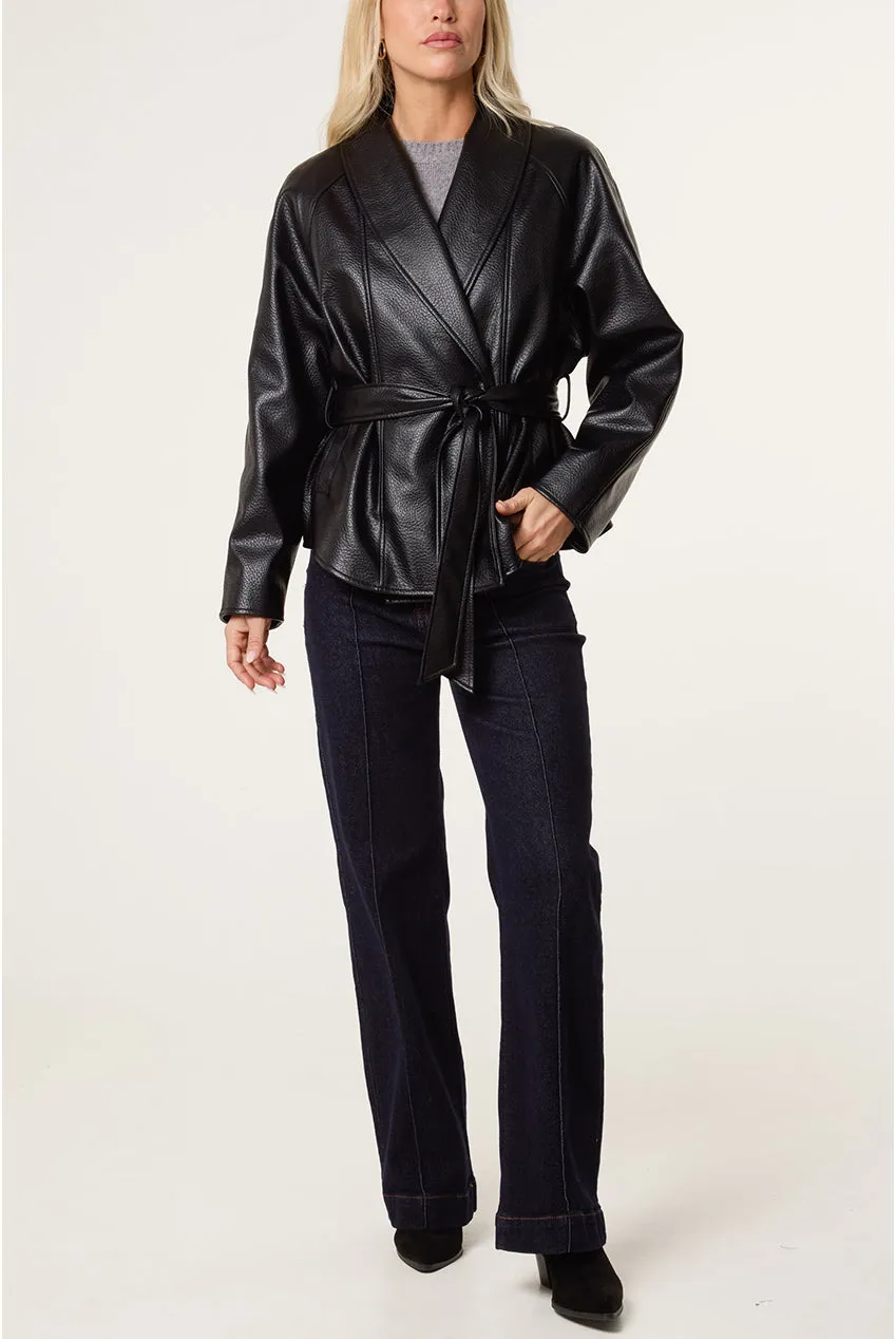 Blue Vanilla Belted giacca nera ecopelle con cintura S