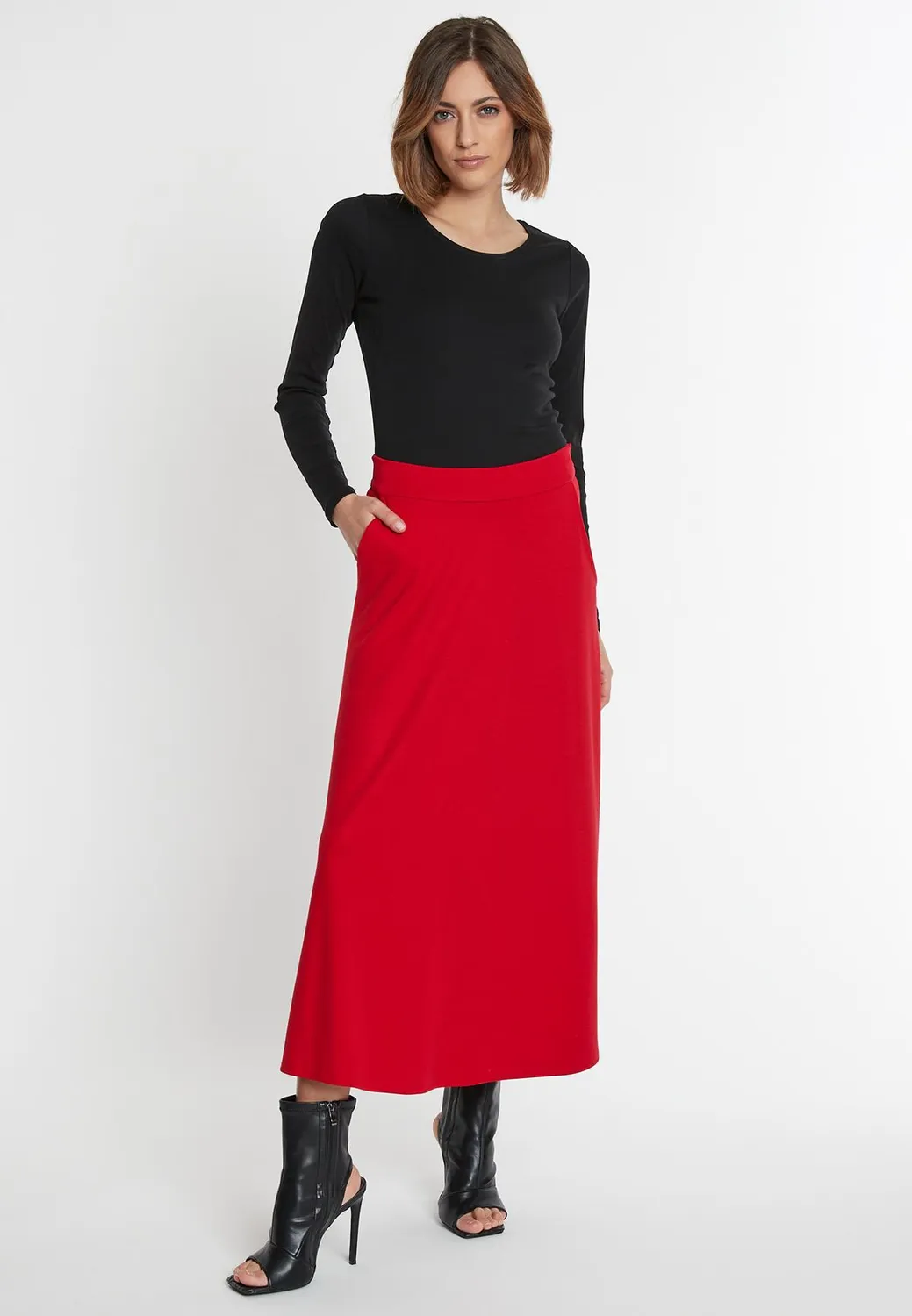 Ana Alcazar Sitara gonna midi rossa jersey