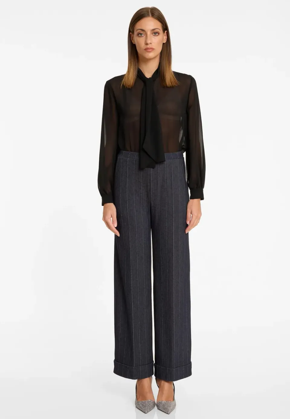 Ana Alcazar Apeli pantaloni lunghi blu gessato elegante