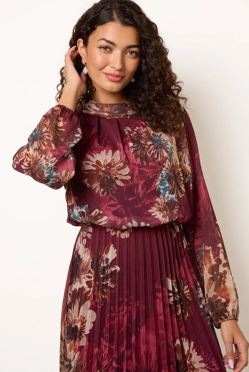 Blue Vanilla abito midi chiffon vino floreale S