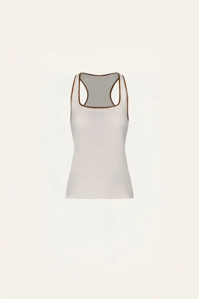 Johanna Ortiz Reinvention canotta ecru ricamo marrone